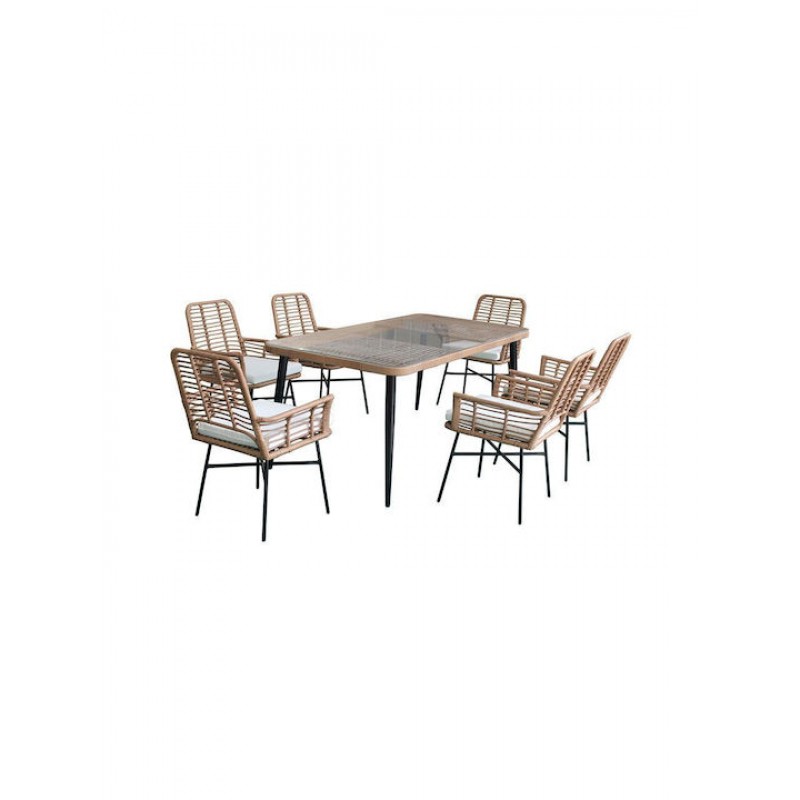 SALSA MAX Set Κήπου - Βεράντας Μέταλλο Βαφή Μαύρο, Wicker Φυσικό: Τραπεζάκι+2 Πολυθρόνες Κωδικός: [Ε-00020845] Ε243,S